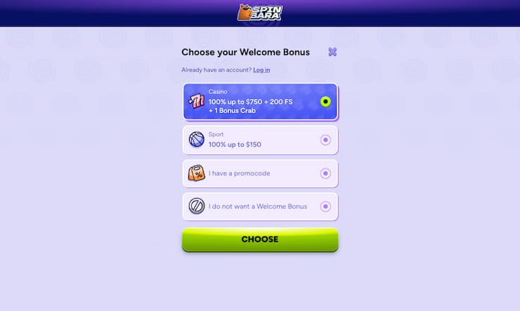 Main display from Spinbara, a major player among online gambling sites Canada players know and love.